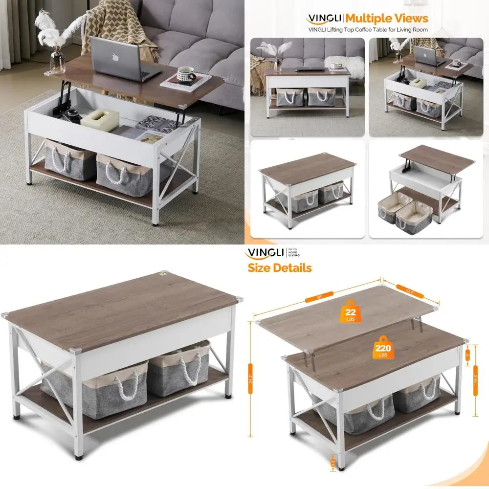 

Журнальный столик с подъемным верхом из белого ореха и ящиками для хранения, современный небольшой журнальный столик для гостиной