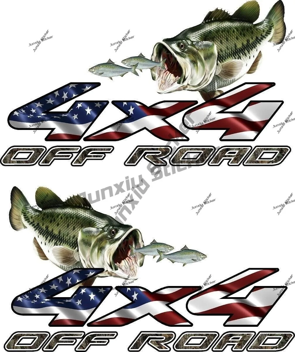 

A Pair 4x4 Stickers 4x4 Offroad Decal Camo Vinyl Bass Fishing Shad Decals 4WD Pickup Camper SUV VAN RV Truck Cover Scratches