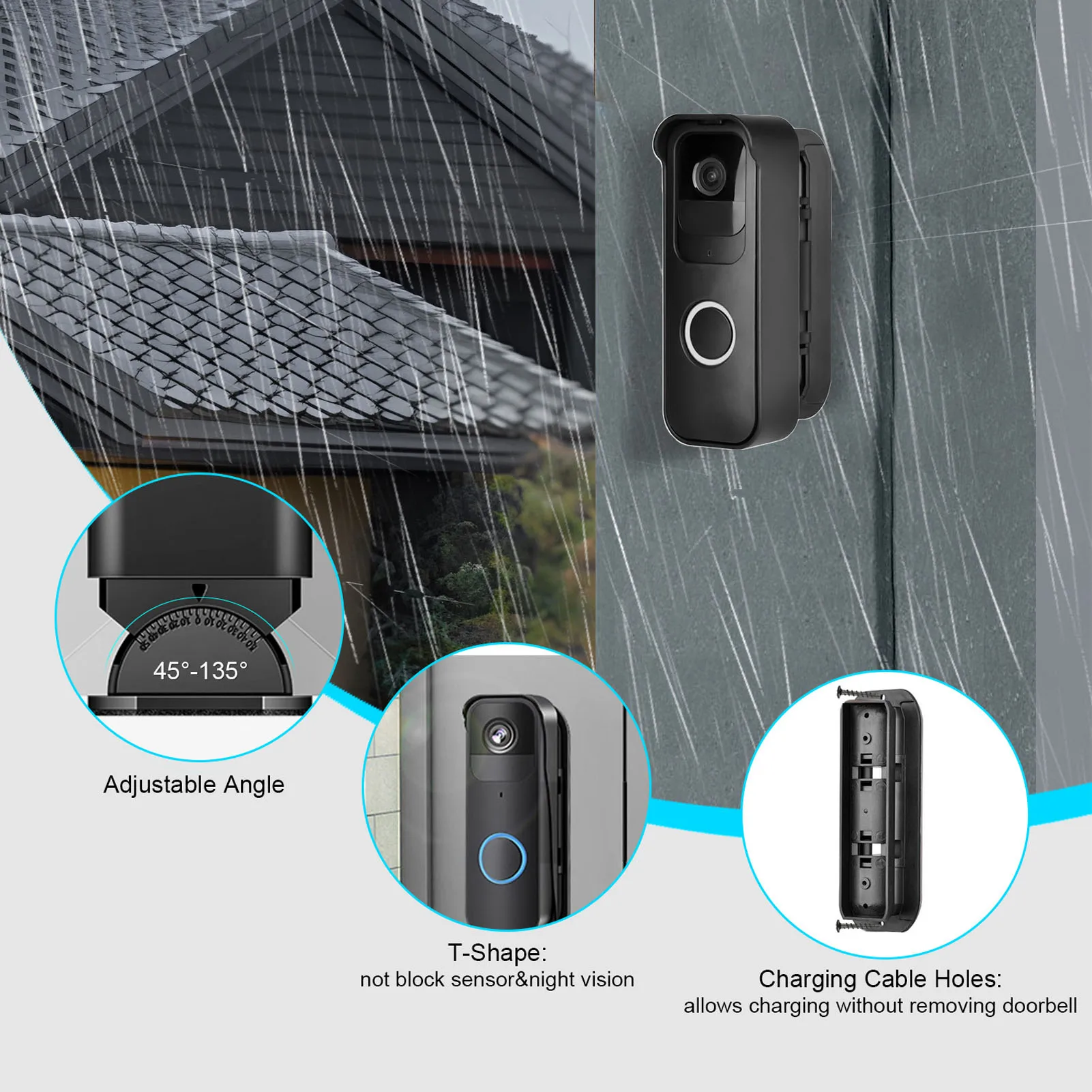 Doorbell Mount Fit For Blink Gen1 Anti Theft Video Doorbell Camera Angle Adjustable Mount Holder for Home Office Apartment Doors