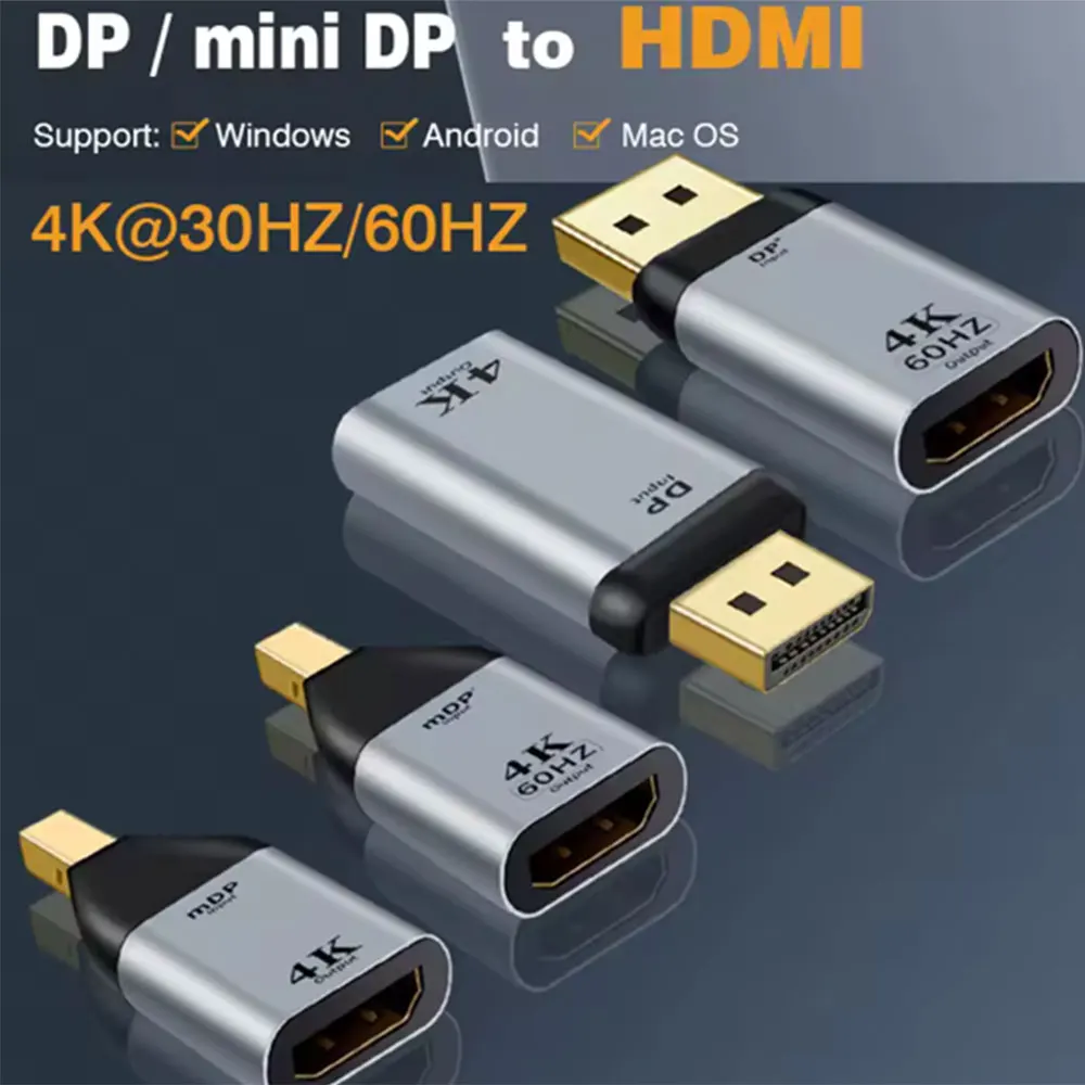 1PC DP1.2 to HDMI2.0 Cable Mini DP 1.2 to HDMI 2.0 Video Adapter 4K@60Hz DisplayPort Adapter for PC Laptop Projector Monitor