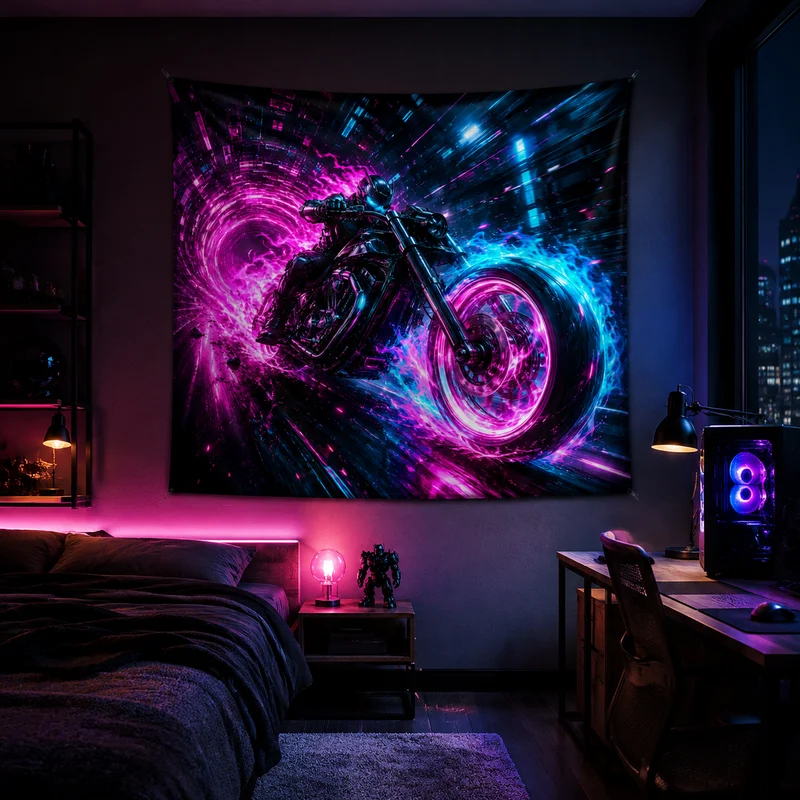 VIKAMA Cyberpunk Mechanical Queen Tapestry, Neon Party Futuristic Sci-Fi Art Backdrop, Bedroom Electro Party Home Decor