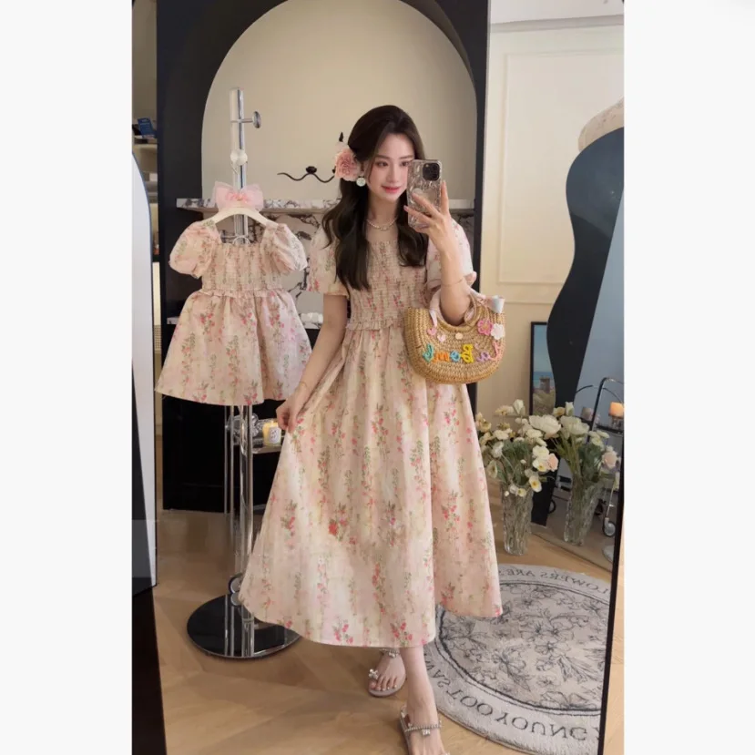 Parent Child Matching Dress Summer Floral Short Bubble Sleeves Skirt Sweet  and Cute Dresses for Mother's and Daughter YC6811 - AliExpress 1501