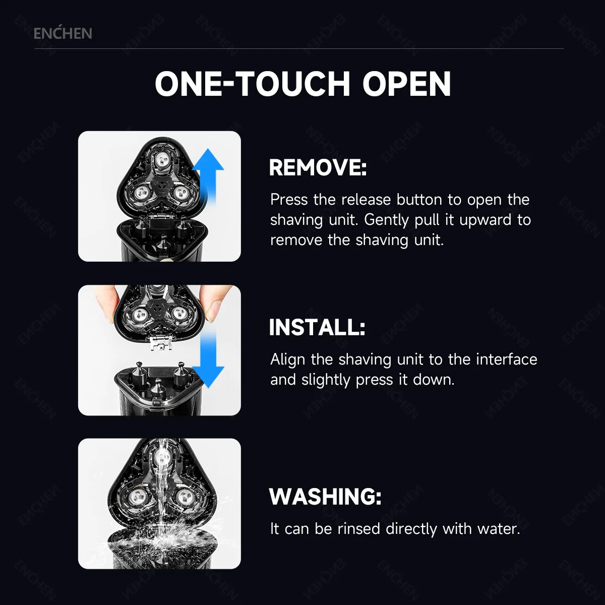 エンチェンBR-3ブラックストーン3オリジナル3Dフローティング防水交換シェーバーブレードヘッド男性用クリーニング用