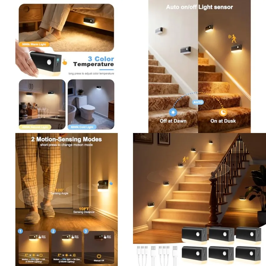 

NIORSUN Motion Sensor Stair Lights Indoor, Rechargeable Wireless Step Lights with Color Temperatures, 1200mAh Battery, Magnetic