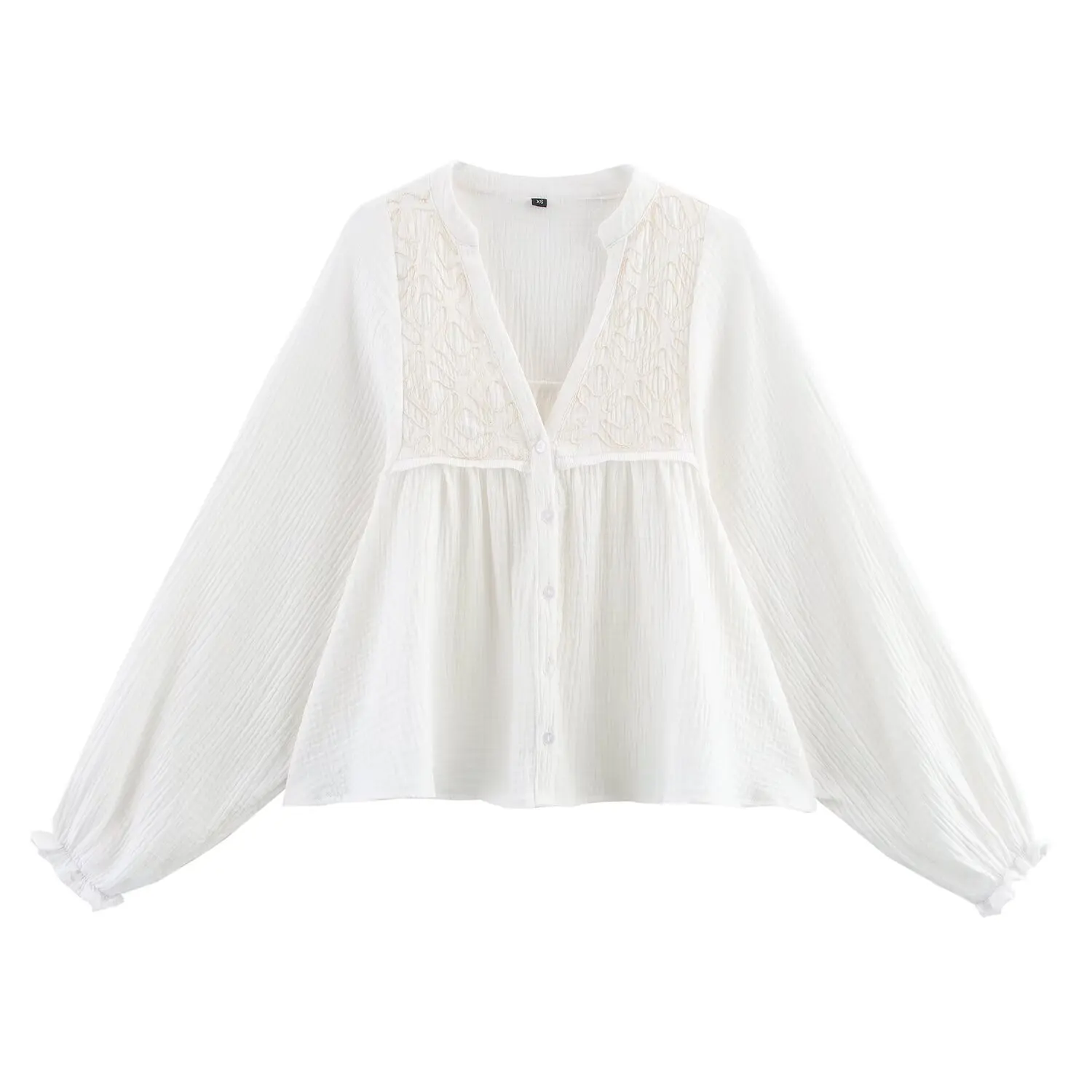 

2025 Women's New Women's Loose Embroidered Shirt V-neck Long Sleeve Single Breasted Solid Color Commuter Shirt Summer Chic Top