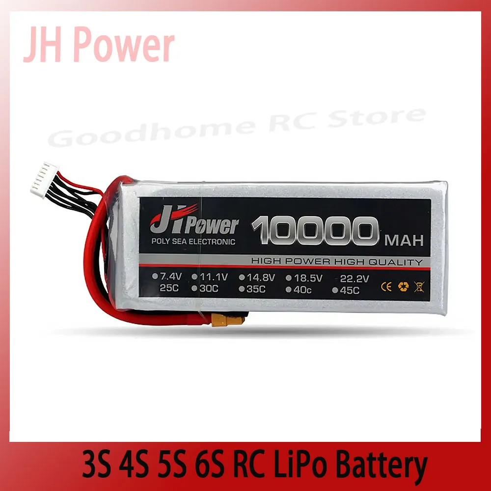 

JH Power 3S 4S 5S 6S RC LiPo Battery 11.1V 14.8V 18.5V 22.2V 10000mAh 25C for RC Car Helicopter Boat RC Drone