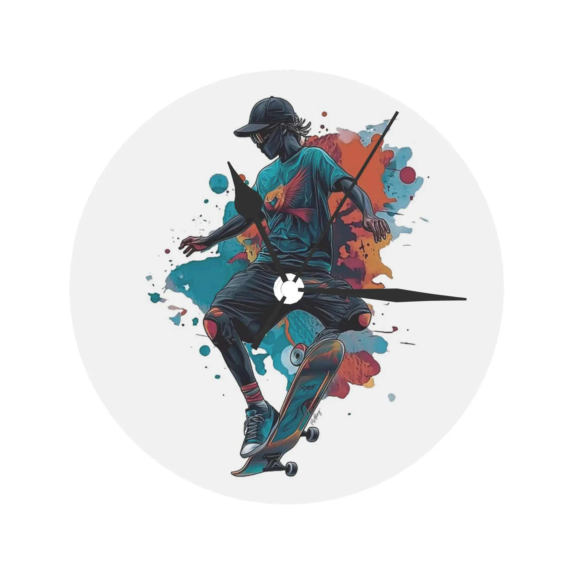 

Настенные часы для скейтбординга с брызгами краски, украшение комнаты, бесшумные круглые часы для спальни, гостиной, кухни, дома