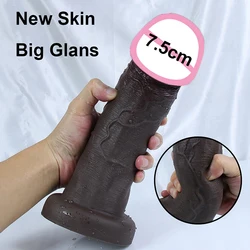 New Coffee Big Glans Realistic Dildo Soft Huge Lifelike Penis Suction Cup Anal Sex Toys For Woman Vagina Adult Masturbator Cock