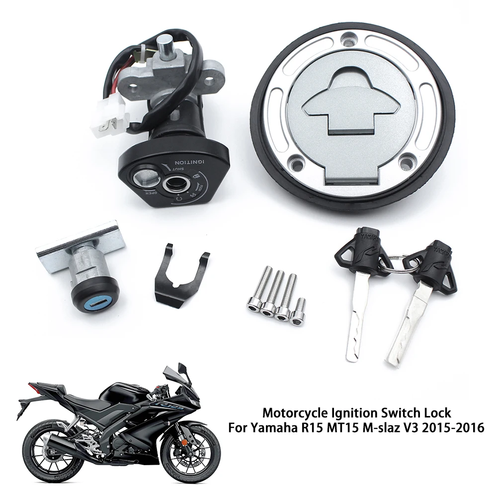 

Pokhaomin Крышка зажигания мотоцикла, крышка топливного бака, набор ключей блокировки сиденья для Yamaha R15 MT15 MT-15 M-slaz V3 2015-2016 12 В