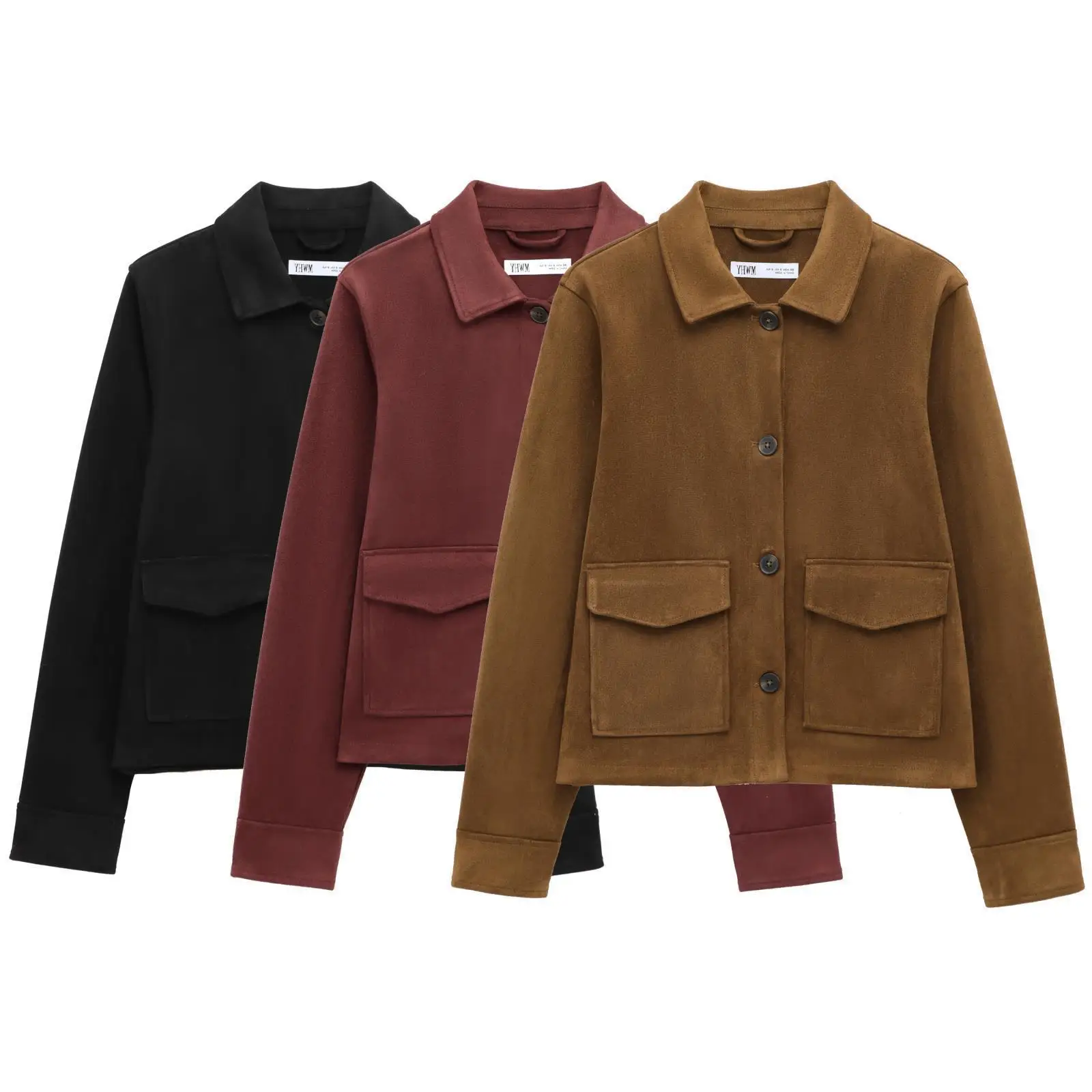 2025 Spring Velvet Textured Effect Coat for Women - Single Button Long Sleeve Collared Jacket with Pockets