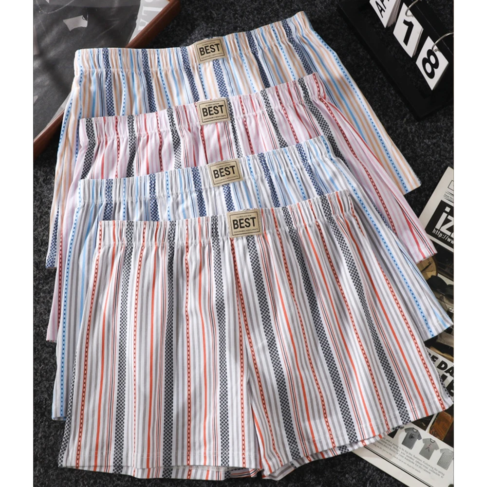 1/3PCS Fashion Colorful Striped 95% Cotton Breathable Shorts 4XL Loose Comfortable Men's Underpants High Elastic Soft Underwear