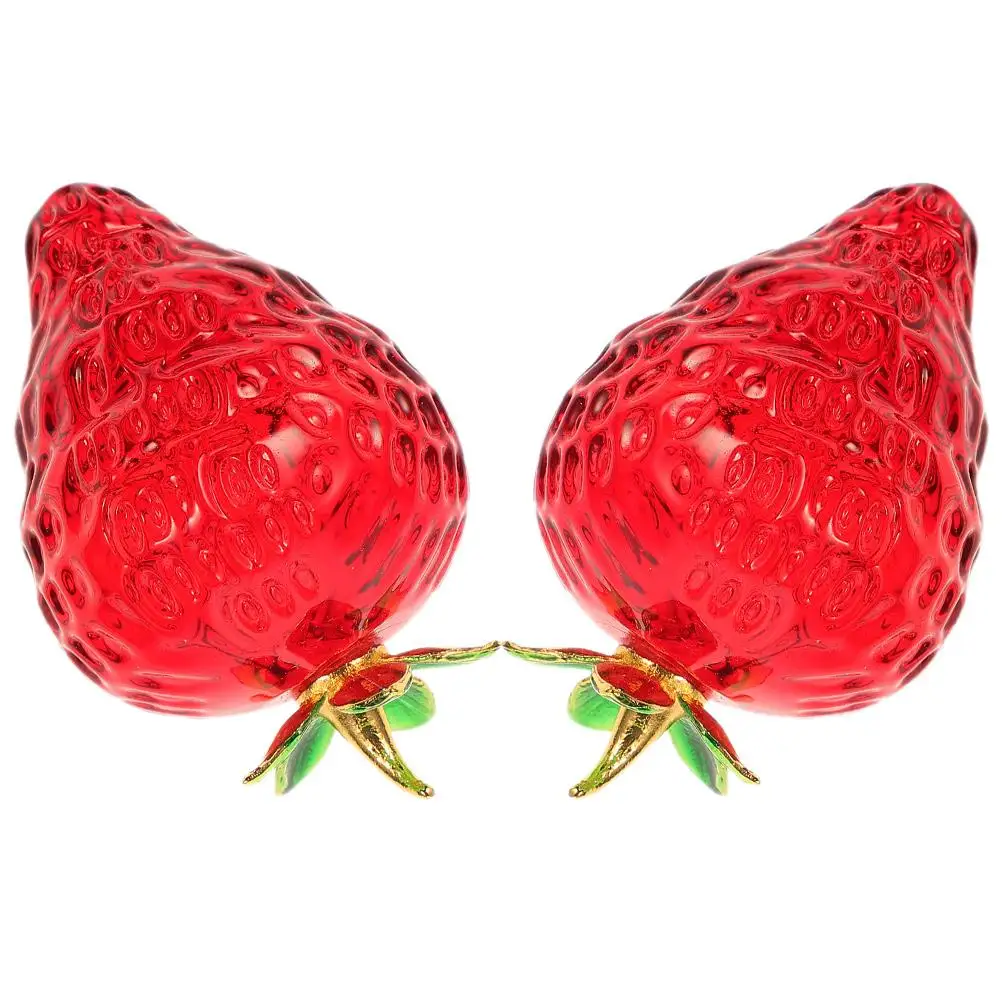 2 Pcs Crystal Strawberry Decor Artificial Fruit Figurine Plant Statue Figurines Alloy Bedroom Decoration