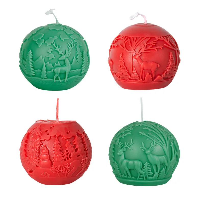 Christmas Ball Candle Silicone Mold DIY Elk Tree Ball Aromatherapy Wax Soap Paste Mold Chocolate Cake Christmas Gift Making Tool