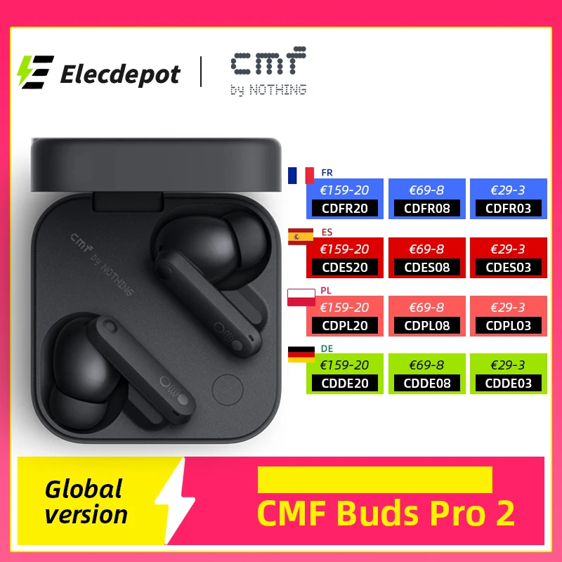 Wireless Bluetooth earphone CMF by Nothing Buds Pro 2 with 50 dB Hybrid Active Noise Cancellation 6 HD MICS IP55 Bluetooth 5.3