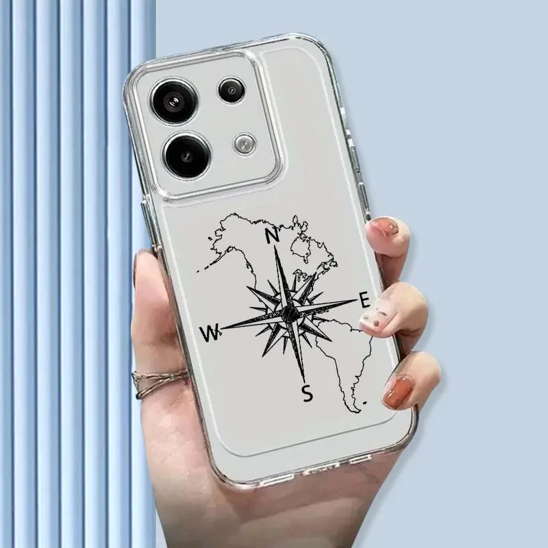 

Creative Compass Art For Xiaomi Mi Poco F2 F3 F4 F5 F6 X5 X6 X7 Pro TPU Protection Transparent Phone Case