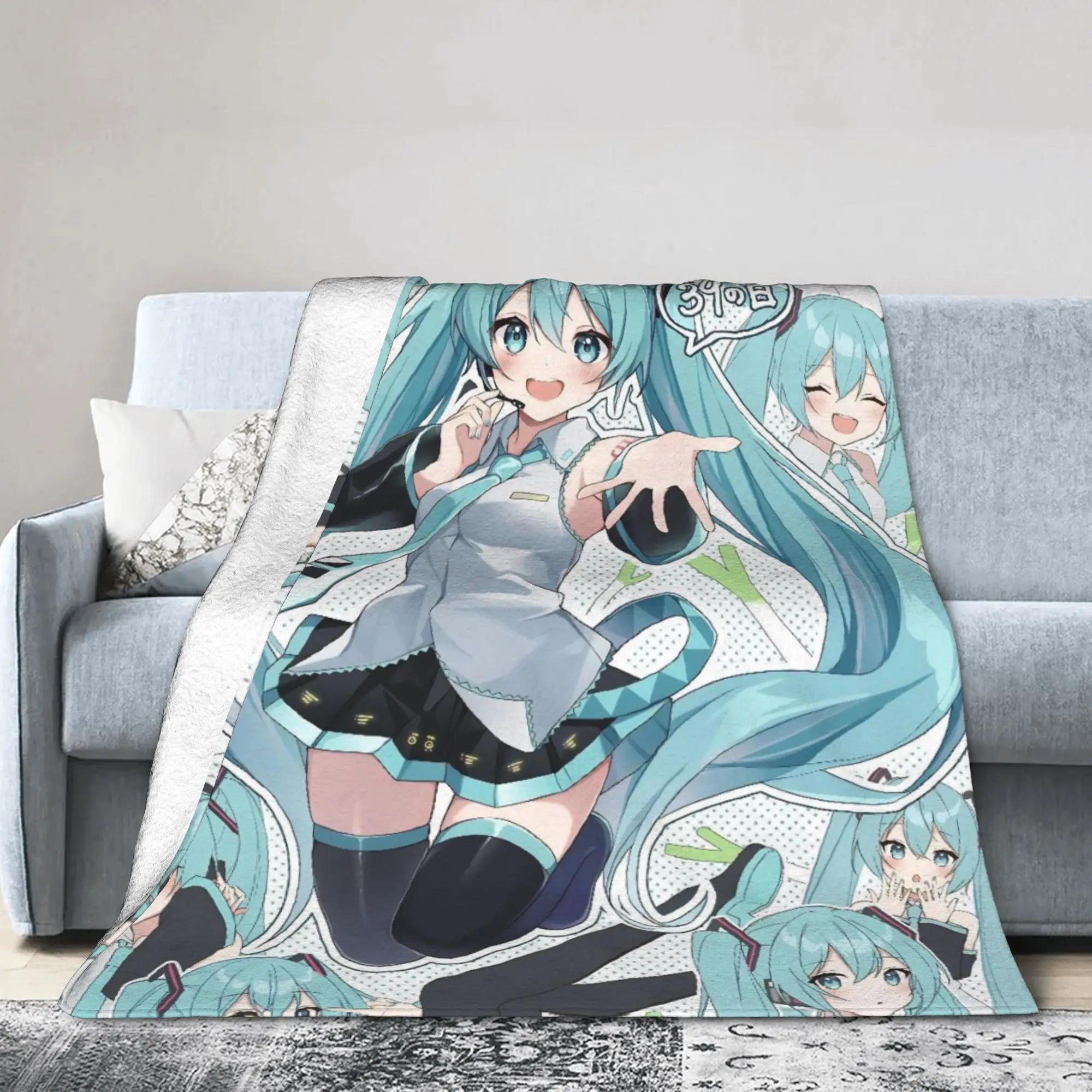Hatsune Miku Anime-Decke, Fleece, bedruckt, multifunktional, warme Überwurfdecke für Zuhause, Reisen, Tagesdecke