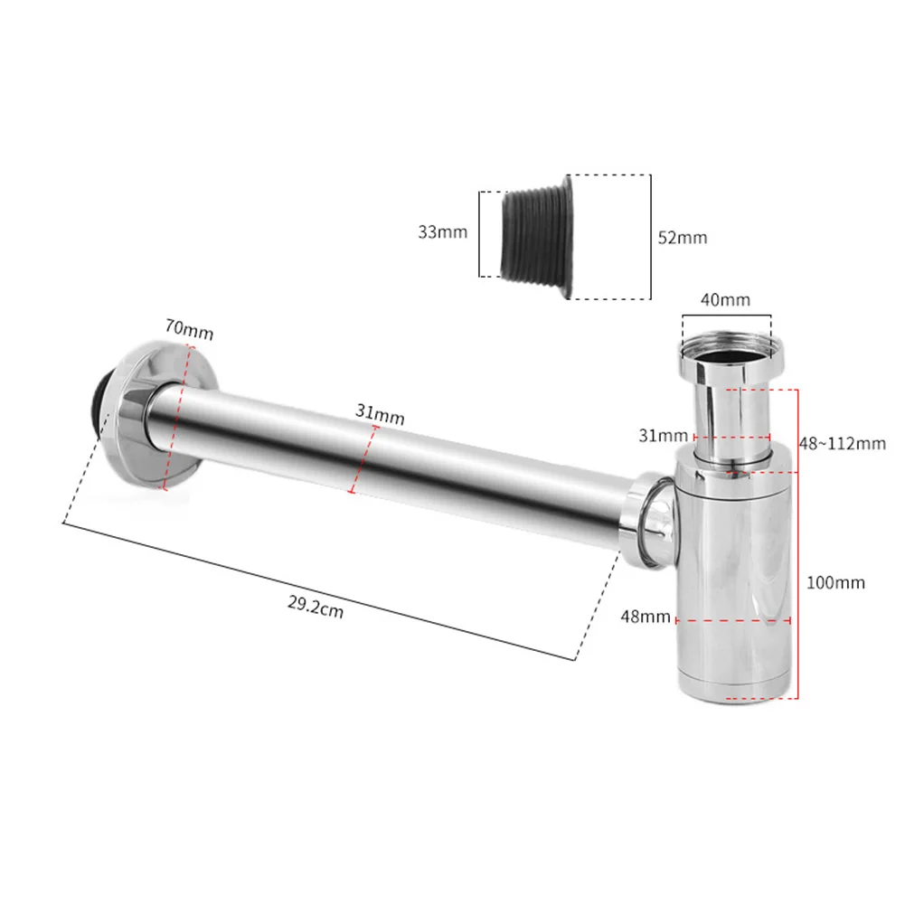 

For Sink Drain for Bathroom Stainless Steel Siphon Easy Cleaning Odour Trap with Extra Long Tubes and Wall Rosette Standard Size