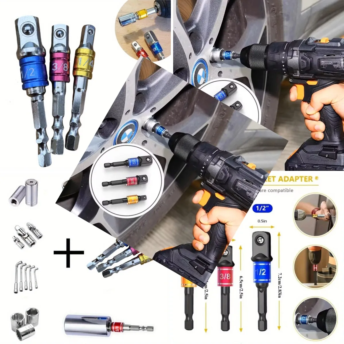 Impact Driver Socket Extension Adapter Extended Converter Power Drill Hex to High Speed Nut Male Square Wrench 1/4 3/8 1/2