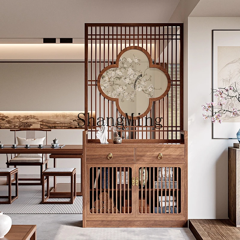 

ZYY new Chinese-style entrance cabinet door screen rack shielding grille living room solid wood partition cabinet