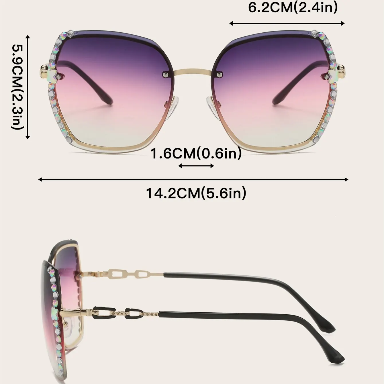 Gafas de Sol de moda sin montura de diamantes de imitación para mujer, gafas de sol con gradiente casual para verano, UV400