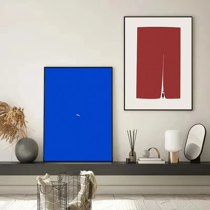 Minimalist Funny Vintage Figure Woman in Sea Serene Geometric Line Artwork Poster Canvas Painting Wall Pictures Home Decor