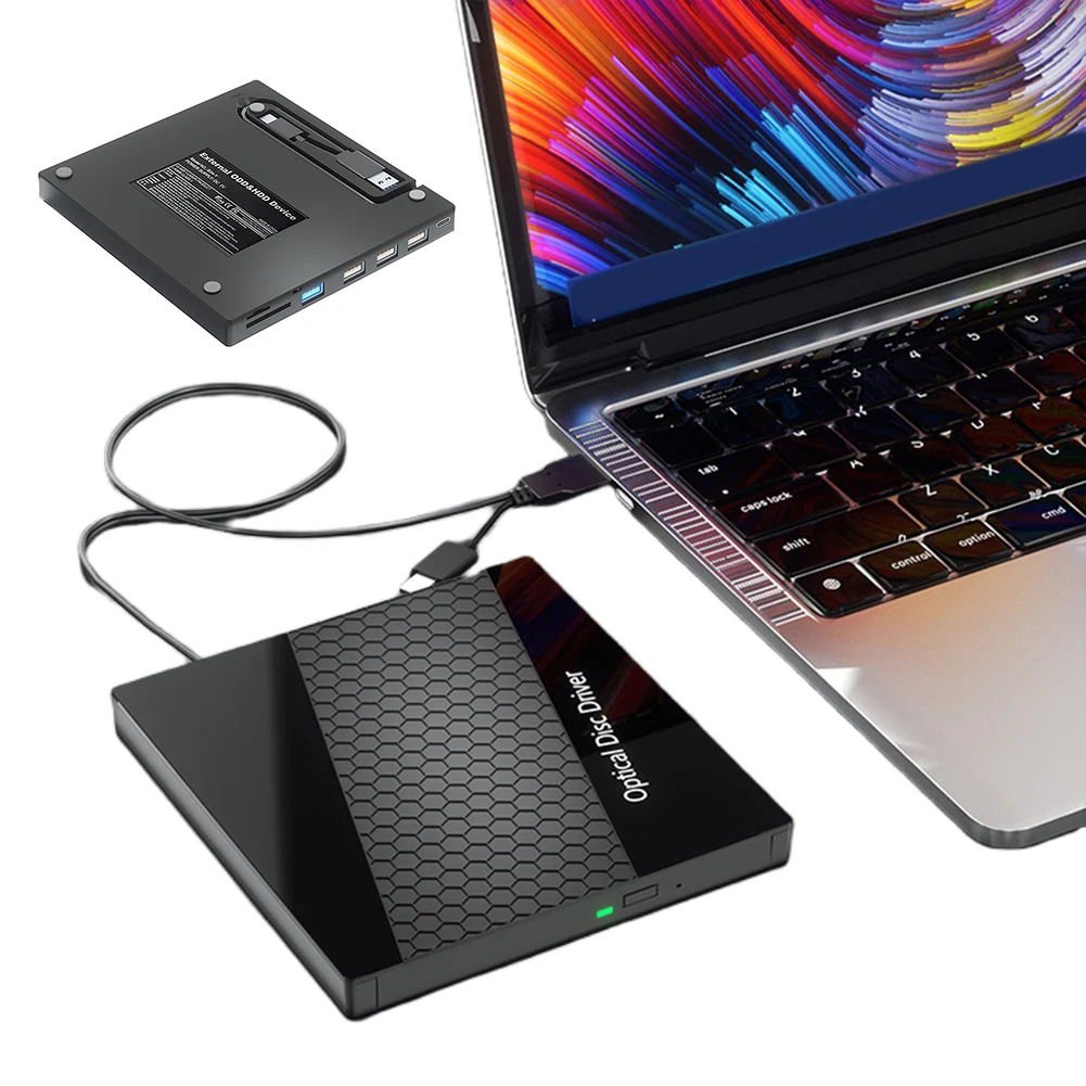 7 In 1 Usb3.0 Type C Dvd-Speler Brander Lezer Met Kaartlezer Usb Hub 7-In-1 Usb3.0 Usb C Externe Cd Dvd Drive Slanke Dvd-Brander