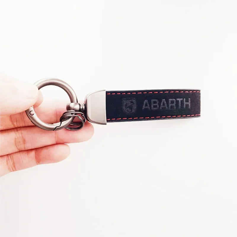 New Leather Men Women Keyring Emblem Logo Car Keychain For Fiat Abarth 595 Abarth 500 Abarth 124 Spider Car Styling Accessories