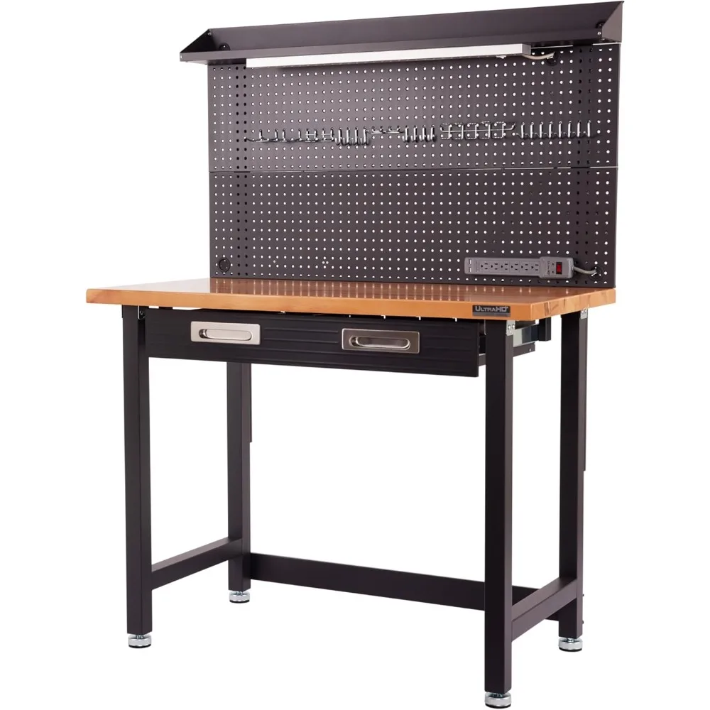 

Доставка по США, сверхмощный коммерческий верстак с подсветкой UltraHD и перфорированной доской, вместимость 500 фунтов, гаражная мастерская, верх из цельного дерева