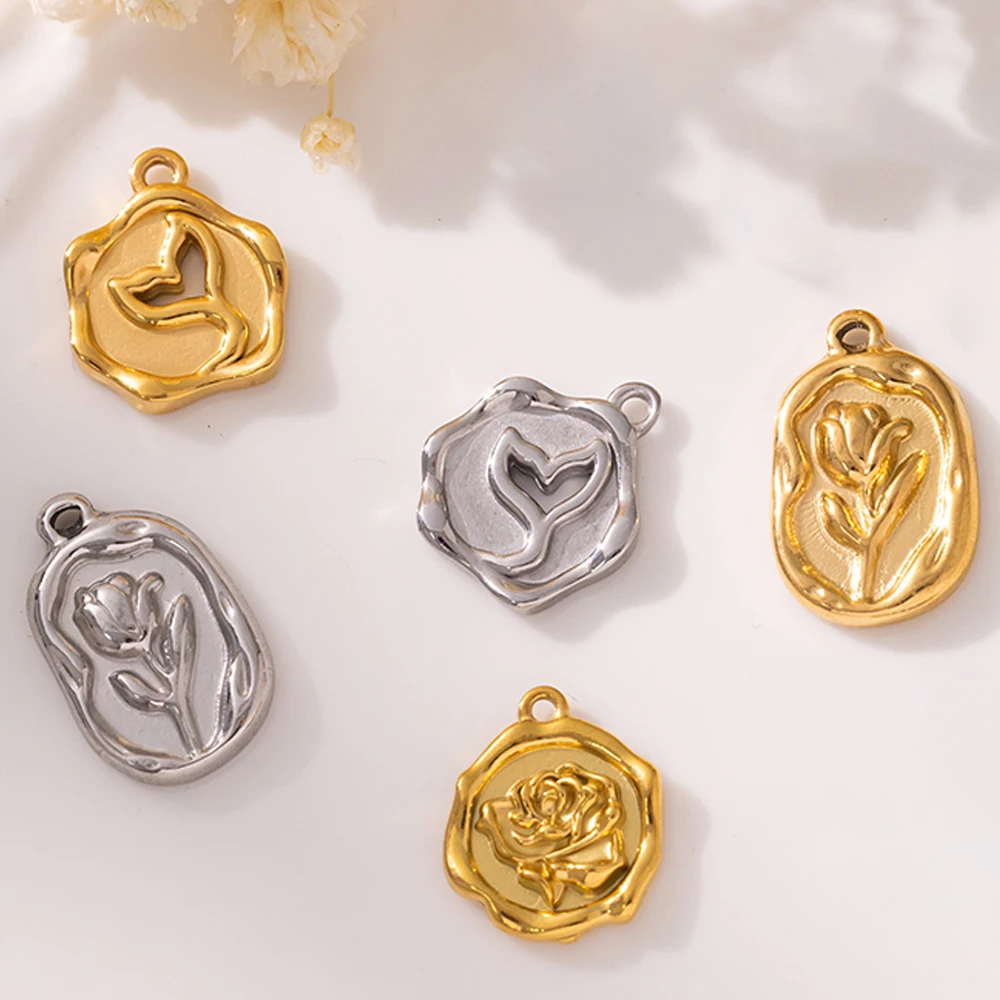5pcs Gold Stainless Steel Rose Heart Mermaid Tail Charms Pendants for Jewelry Making Charms Bracelets Necklace Earring DIY Craft image 4