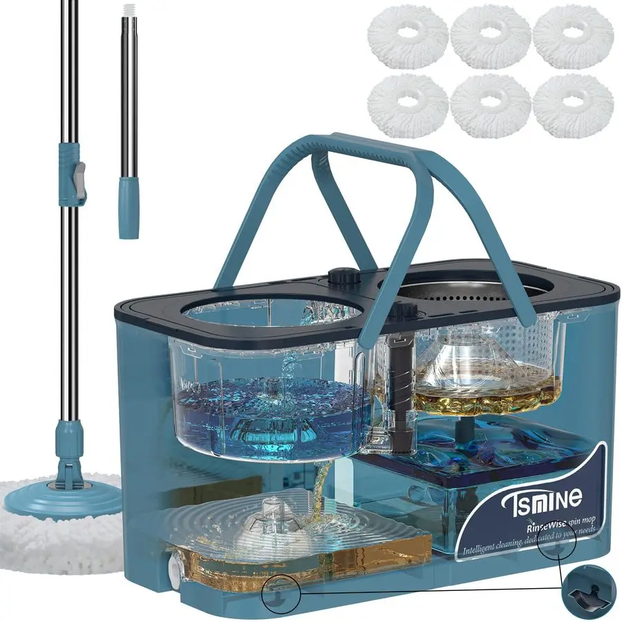 

1 LargeCapacity Spin Mop and Bucket for Big Homes amp Deep Cleaning Days,4Chamber System Separates Dirty amp Clean Water, 2GAL H
