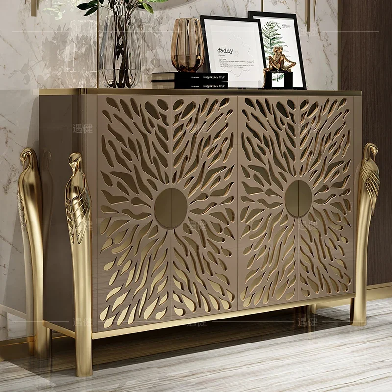 Customized Light Luxury Sideboard Cabinet Hong Kong Style Floor Cabinet Locker Post-Modern Entrance Cabinet Simple Nordic