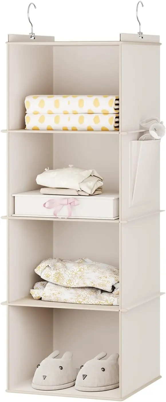 

4-Shelf Hanging Closet Organizer, Non-Woven Fabric, Beige