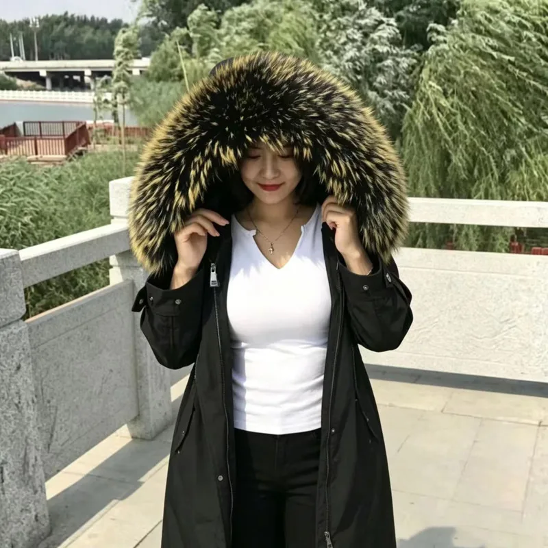 

100% Real Raccoon Fur Collar Large Thick Scarves Men Down Coat Jacket Muffler Luxury Fur Shawl Women Winter Natural Fur Shawl