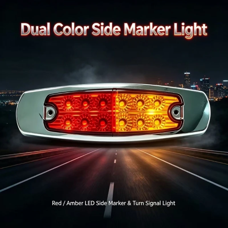 LED Vehicle Side Marker Lights Two-Color 2-Light Pair with Split Lenses Two-Tone Exterior Trim and 12-24V Input for TruckTrailer