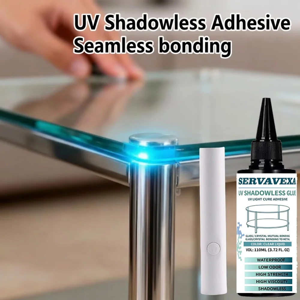 Clear UV Glue Kit 110ml with Curing Light Lamp Strong Liquid Adhesive for Glass Crystal Metal Repair Transparent Waterproof