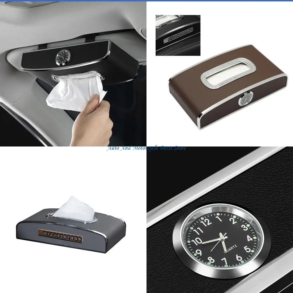 

P9FD Multi-function Car Clock Tissue Box Cover Towel Car Headrest Back Paper Napkin for Case Holder