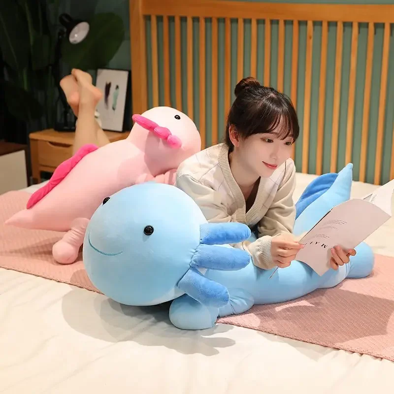 Giant Colorful Newt Plush Toy Stuffed Cute Axolotl Salamander Fuzzy Long Plush Fish Appeasing Long Pillow Cushion Kids Gift