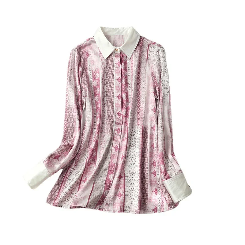 2024 autunno donna top Office Lady camicia di seta di gelso reale camicetta di seta a maniche lunghe da donna camicie eleganti Casual allentate