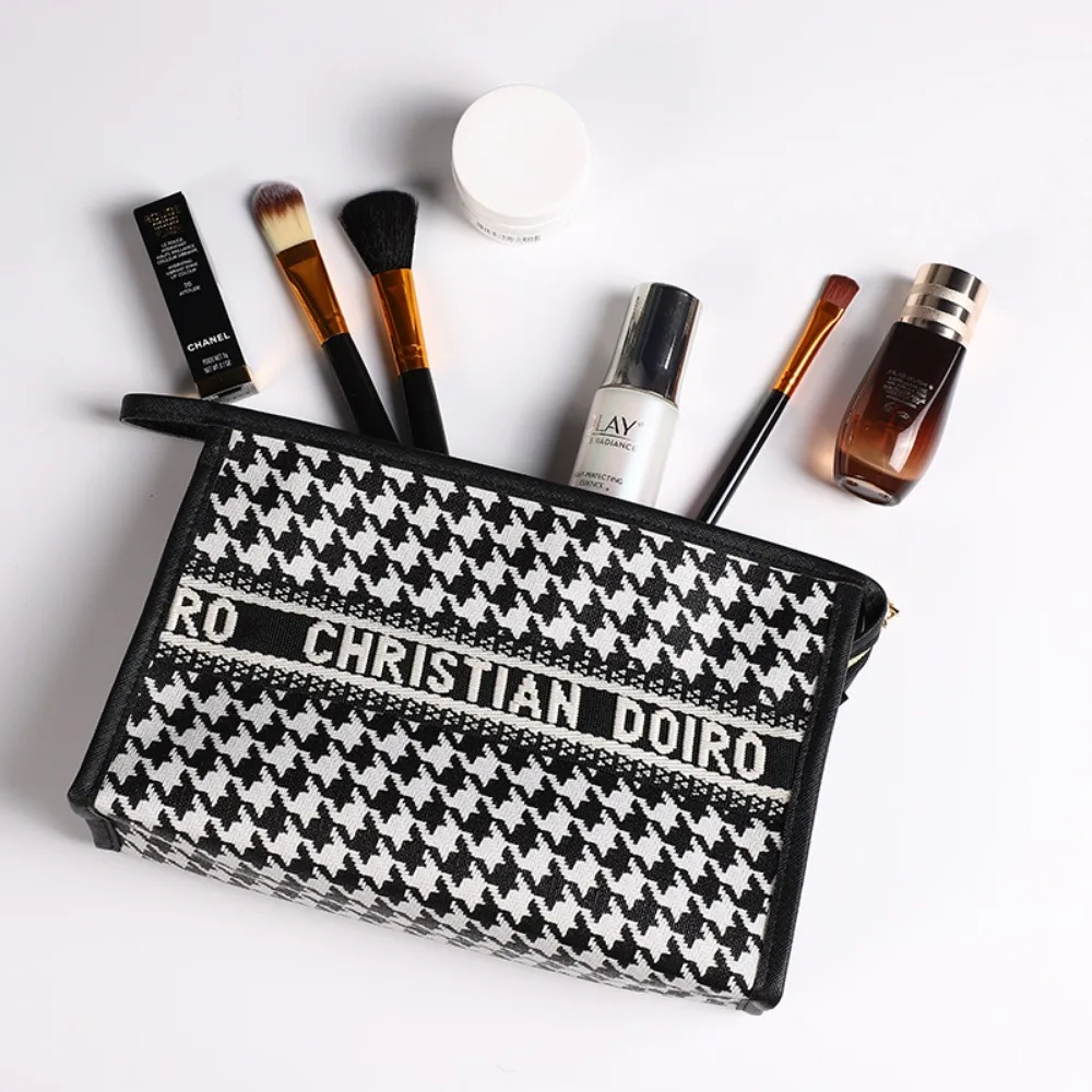 New Houndstooth Large-capacity Cosmetic Bag Portable Travel Hand-printed Cosmetic Case Waterproof Fashion Wash Bag Tote Bag