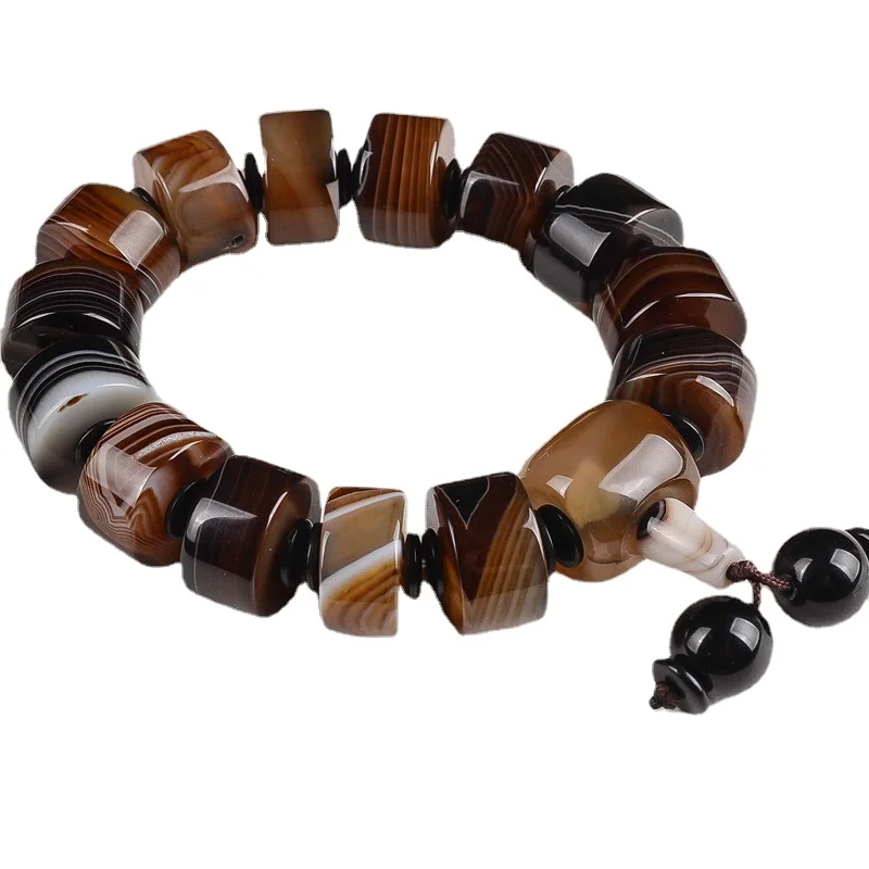 Natural Brazilian Silk Wrapped Agate Bucket Bead Bracelet, Men\'s Style, Ethnic Style, Versatile Bracelet Jewelry