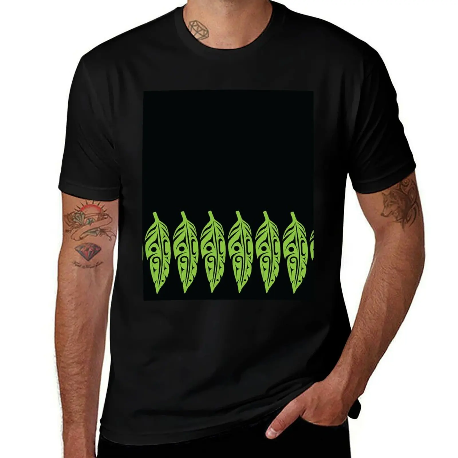 

Feathers - Lime Green on Black T-Shirt t shirts for man graphic vintage man tshirt t shirts for man cotton T-Shirt