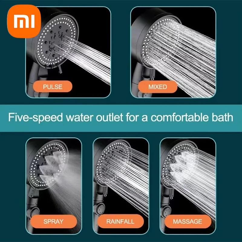 Xiaomi 5 Modes Adjustable Shower Head High Pressure  Showerheads Water Saving One-Key Stop Spray Nozzle Bathroom Accessories