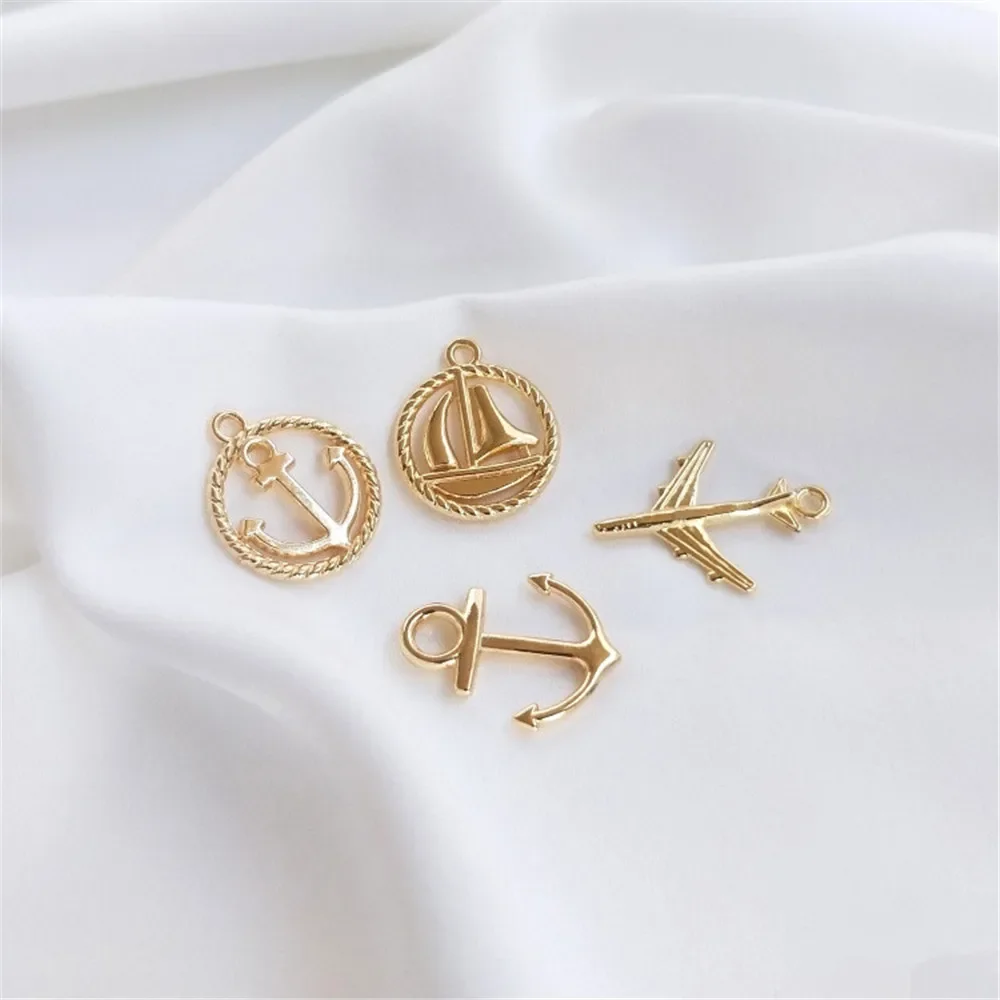 

14K Gold Plated Accessories Sailboat aircraft ship anchor pendant DIY hand made bracelet necklace pendant