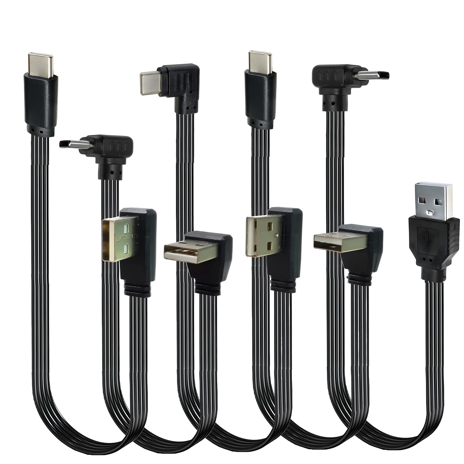 10CM-100CM Flat Flexible Straight & Up & Down & Left & Right Angled 90 Degree USB2.0 Male to Type C Male Charging and Data Cable