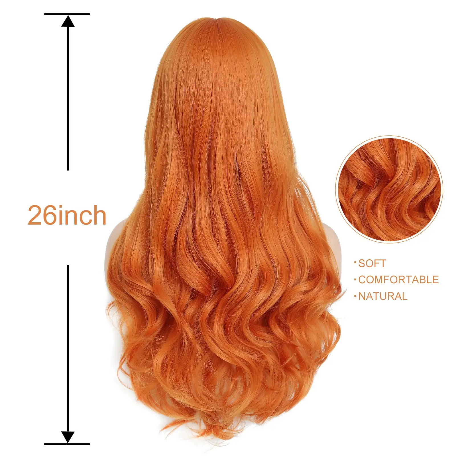 Orange 26-inch Synthetic Curly Wig for Halloween Cosplay, Daily Wear and Festivals, High-Temperature Fiber Wig Set