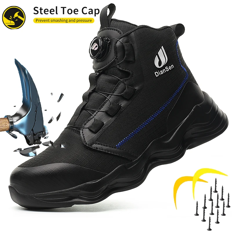 Men's Casual Rotary Buckle Steel Toe Safety Shoes, Anti-Smash & Anti-Puncture Work Shoes, Indestructible Protective Safety Boots