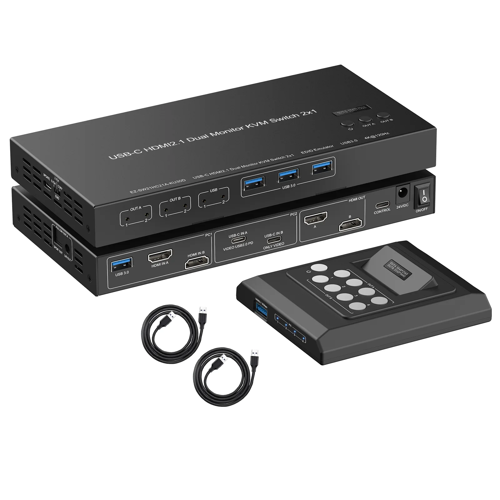 Conmutador KVM de Doble Monitor HDMI 2.1 DP 1.4 2x1 USB 3.0 8K60Hz 4K120Hz para 2 Computadoras 1 Monitor