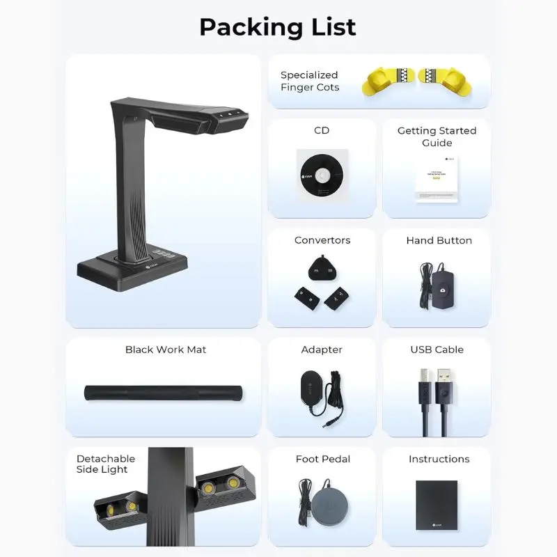 CZUR ET MAX الماسح الضوئي للكتب الاحترافي 38MP كاميرا المستندات منحنى الليزر المسطح USB عالية السرعة وثيقة الماسح الضوئي 180 + لغات OC
