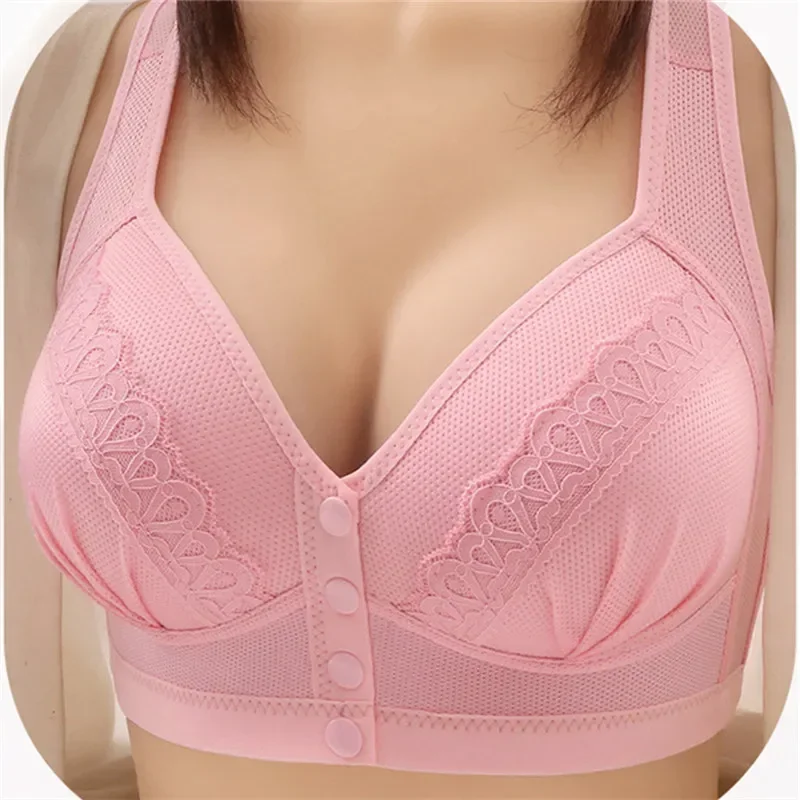 Large Size Four Rows Front Button Active Bra Soft Thin Cup Sexy Lace Bra for Women Wireless Push Up Sports Bra Lady Underwear