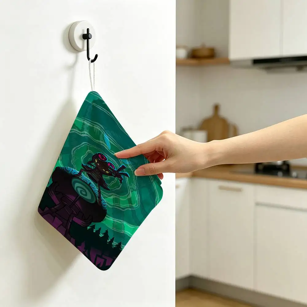 P-Psychonauts-S Hanging Design Hand Wiping Towel, Polyester Cotton Fabric, Universal for Bathroom Kitchen
